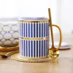Blue and Bone China Coffee Cup with Spoon European Style Creative Ceative Ceramic After Teacup for Water Beautiful Box