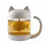 Cute Cat 250ml Glass Cup Tea Mug With Fish Infuser Strainer Filter Tea Cups Home Offices Teaware Kitchen Accessories