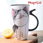 CUT CAT CAT CARAMICS COFFEE MUG WITH LID LARGE CAPICITY 600ML Animal Mugs Drinkware Coffee Milk Cups Novelty S
