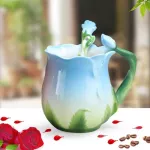 3D Rose Flower Enamel Coffe Milk Cup Set Spoon Ceramic Bone Ceramic Bonea Drinkware Valentine's Day