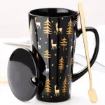 Oussirro 500ml Couple Cup Ceramic Coffee Mug with Spoon an Cover Creative Valentine's Day Wedding Birthday Coffee Cups