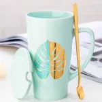 500ml Large Mug Tea Cup Elegant Porcelain Cup with Lid Spoon Couple Mugs Creative S for Friends and Family.