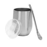 377ml Double Wall Anti Scalding Lid Mug Straw Set Portable Heat Resistant Wire Drawing Polish Coffee Cup Tea Juice Tumbler