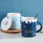 CUTE POLAR CERAMIC MUG WITH LID SPOON COFFEE CRELLE DRINKWARE COFFEE TEA CUPS STUDENT S MILK CUP