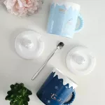 CUTE POLAR CERAMIC MUG WITH LID SPOON COFFEE CRELLE DRINKWARE COFFEE TEA CUPS STUDENT S MILK CUP