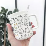 400ml Creative Cat Ceramic Mugs Cute Cartoon With Lid With Spoon Cup Literary Small Fresh Coffee Mug
