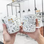 400ml Creative Cat Ceramic Mugs Cute Cartoon With Lid With Spoon Cup Literary Small Fresh Coffee Mug