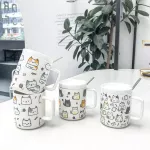 400ml Creative Cat Ceramic Mugs Cute Cartoon With Lid With Spoon Cup Literary Small Fresh Coffee Mug