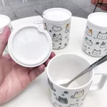 400ml Creative Cat Ceramic Mugs Cute Cartoon With Lid With Spoon Cup Literary Small Fresh Coffee Mug