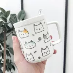 New 400ml Personality Creative Cat Ceramic Cup Cartoon Cute With Lid And Spoon Mug Art Small Fresh Coffee Mug