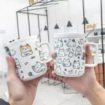 New 400ml Personality Creative Cat CARAMIC CAP CAP CARTOON CUTH LID and SPOON MUG ART Small Fresh Coffee Mug