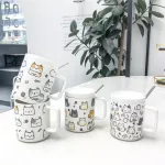 New 400ml Personality Creative Cat CARAMIC CAP CAP CARTOON CUTH LID and SPOON MUG ART Small Fresh Coffee Mug