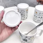 New 400ml Personality Creative Cat CARAMIC CAP CAP CARTOON CUTH LID and SPOON MUG ART Small Fresh Coffee Mug