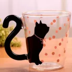 300-400ml Free Shipping Blackwhite Piano Cat Cartoon Glass Milk Coffee Juice Cup with Handle