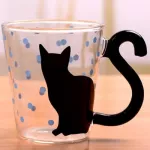 300-400ml Free Shipping Blackwhite Piano Cat Cartoon Glass Milk Coffee Juice Cup with Handle