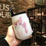 Creative Super Cute Ceramic Cup 500ml School Pink Panther Coup Cup Cup With Cover Spoon Valentine's Day