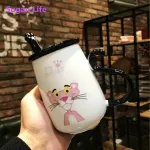 Creative Super Cute Ceramic Cup 500ml School Pink Panther Coup Cup Cup With Cover Spoon Valentine's Day