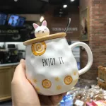 300-400ml Girl Series Water Cup Card Love Rabbit Mug With Carrot Spoon Coffee Cup Ceramic Water Cup Children Drinkware