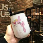Creative Super Cute Ceramic Cup 500ml School Pink Panther Coup Cup Cup With Cover Spoon Valentine's Day