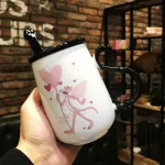 Creative Super Cute Ceramic Cup 500ml School Pink Panther Coup Cup Cup With Cover Spoon Valentine's Day