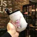 Creative Super Cute Ceramic Cup 500ml School Pink Panther Coup Cup Cup With Cover Spoon Valentine's Day