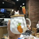 300-400ml Girl Series Water Cup Card Love Rabbit Mug with Carrot Spoon Cup Cup Cup Cup Children Drinkware