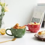 Free Shipping High Capacity Wave Point Ceramic Soup Cup European Breakfast Cereal Milk Mugs Student Office Water Cup with Handle