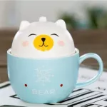 350ml Ceramic Mugs Cute Animal Chindren Breakfast Coffee Milk Mug With Cover Cup Fox Puppy Kitten Raccoon Piggy Polar Bear Cup