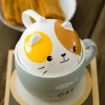 350ml Ceramic Mugs Cute Animal Chindren Breakfast Coffee Milk Mug with Cover Cup Fox Puppy Kitten Raccoon Piggy Polar Cup