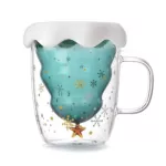 Cute Double Glass Cup Merry Coffee Mug Creative Happy New Star Wishing Cup Decoration