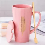 Ceramic Coffee Mug With Lid And Spoon Creative Large Capacity Tea Cup Breakfast Milk Home Drinkware Lovers Wedding