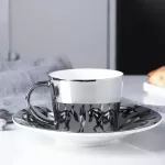 Creative Coffee Mug with Tray Cup Plating Reflection Cup Mug Ceramic Coffee Cup and Saucer Set Travel Stirer Funny Mugs