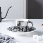 Creative Coffee Mug With Tray Cup Plating Mirror Reflection Cup Mug Ceramic Coffee Cup And Set Travel Stirrer Funny Mugs