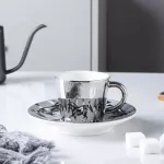Creative Coffee Mug with Tray Cup Plating Mirror Reflection Cup Mug Ceramic Coffee Cup and Set Travel Stirer Funny Mugs