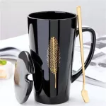 Ceramic Coffee Mug with LID and Spoon and Spoon Creative Large Tea Cup Breakfast Milk Milk Milk Milk Home Drinkware Lovers Wedding