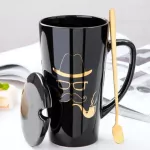 Oussirro 500ml Couple Cup Ceramic Coffee Mug With Spoon An Cover Creative Valentine's Day Wedding Coffee Cups