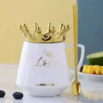 300ml Creative Ceramic Cup With Crown Design Lid Coffee Milke Mug Home Office Breakfast Drinkware Luxury Wedding Birthday S