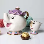 New Cartoon Beauty and the Beast Chip Mug Tea Set Chip Tea Pot and Cup Set Ceramics Cup Xmas
