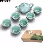 Chinese Kung Fu Tea Set Include 6 Cups 1 Tea Pot Porceladon Fish Teacup Set Teapot Drinkware Ooong Tea Kung Fu Tea Set