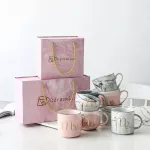 Wedding Bridal Couples Lover's Mug Porcelain Milk Tea Breakfast Luxury Pink Gold MRS CRAMIC MARBLE COFFEE CUP