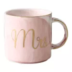 Wedding Bridal Couples Lover's Mug Porcelain Milk Tea Breakfast Luxury Pink Gold MRS CRAMIC MARBLE COFFEE CUP