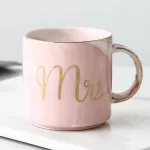 Wedding Bridal Couples Lover's Mug Porcelain Milk Tea Breakfast Luxury Pink Gold MRS CRAMIC MARBLE COFFEE CUP