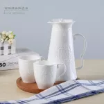 3PC Set White Embossed Porcelain Tea Pot Set with Mug. Taza Service A The Turkish Tea Set Country Side Coffee Cup Water Pot
