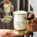 Wooden Handle Glass Tea Separation Cup Teaset Ceramic Filter Office Personal Mug Large Capacity Personal Tea Cup with LID 420ml