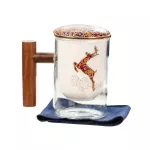 Wooden Handle Glass Tea Separation Cup Teaset Ceramic Filter Office Personal Mug Large Capacity Personal Tea Cup with LID 420ml