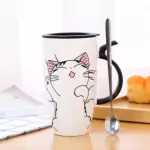 600ml Cute Cat Cat Ceramics Coffee Mug with Lid Spoon Large Capacity Mugs Creative Drinkware Coffee
