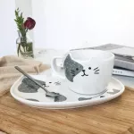 200ml Lovely Cartoon Kitty Ceramics Coffee Cup Dish Suit Spoon Cute Mug Cup Dessert Marc Cup for Party