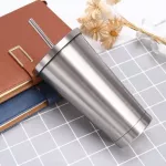 Stainless Steel Double Insulation Cup 600ml Vacuum Straw Cup with Lid Beer Mugs for Tea Cup Metal Cup Drink Straw Travel Cups