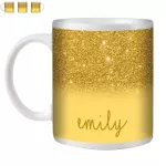 Personalised Custom Printed Glitter Effect Tea Coffee Mug Cup Text Drop Shipping