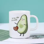 Coffee Set Cute Cup Ceramic Creative Color Avocado Heat-Resistant Mug Cartoon With Lid 450ml Kids Office Home Drinkware